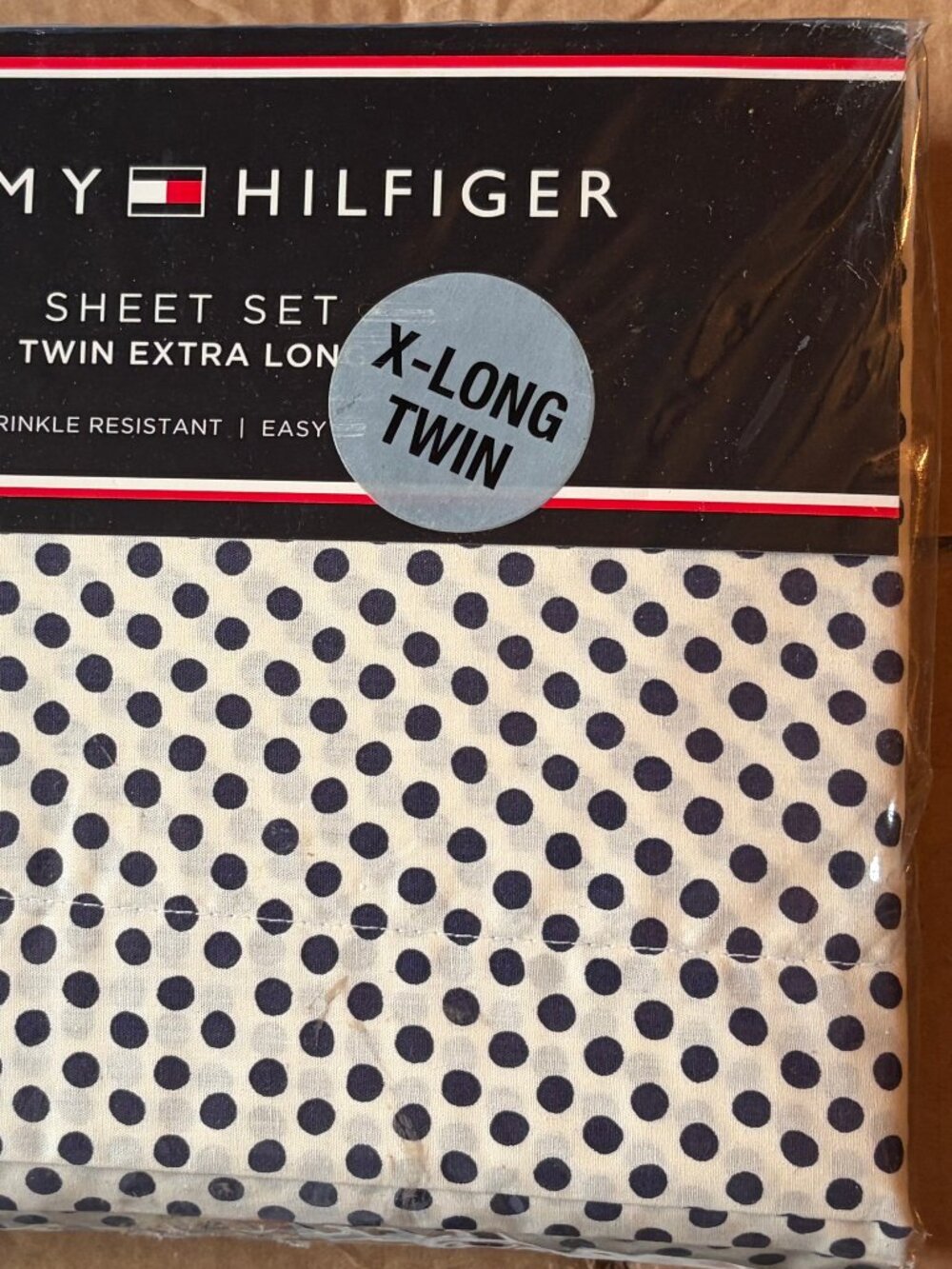 Tommy Hilfiger Twin XL Sheet Set Navy Polka Vintage Dot Easy Care Cotton Blend